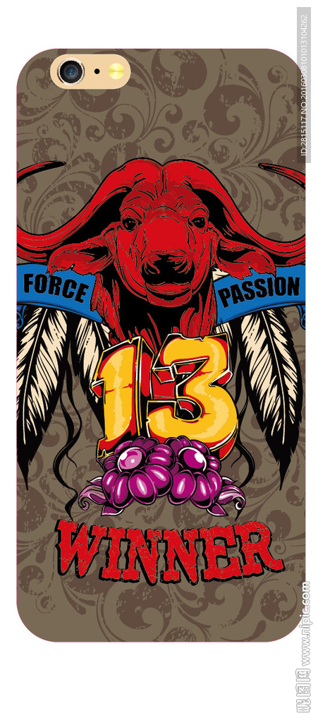 美国复古公牛图案手机壳设计