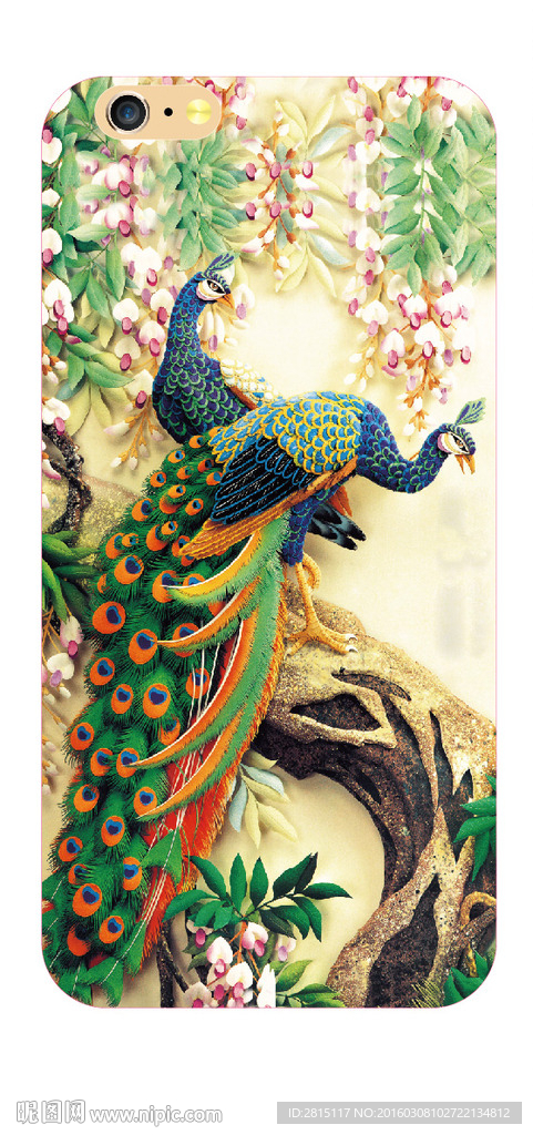 中国画孔雀手机壳图案设计