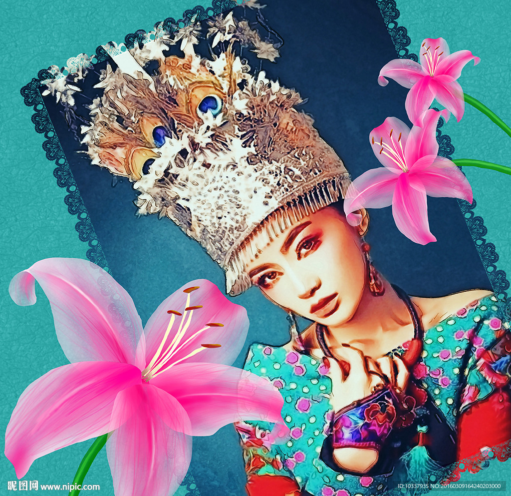 民族少女插画分层