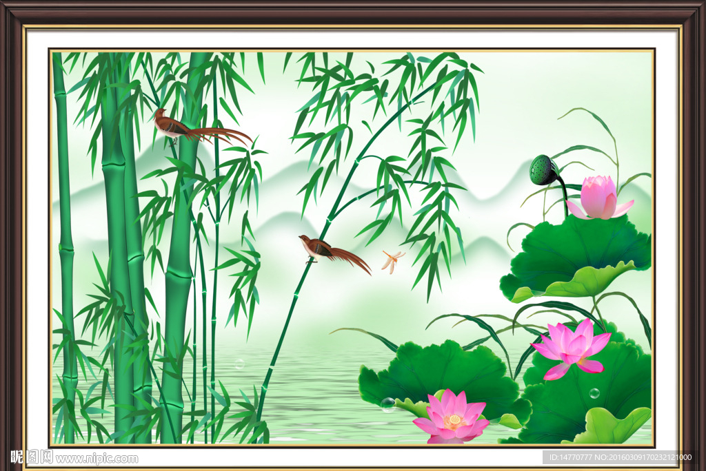 荷花壁画 竹子图