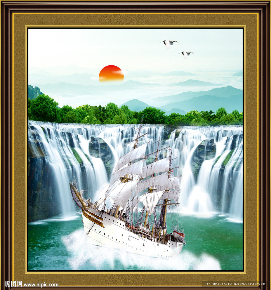 山水风景 一帆风顺