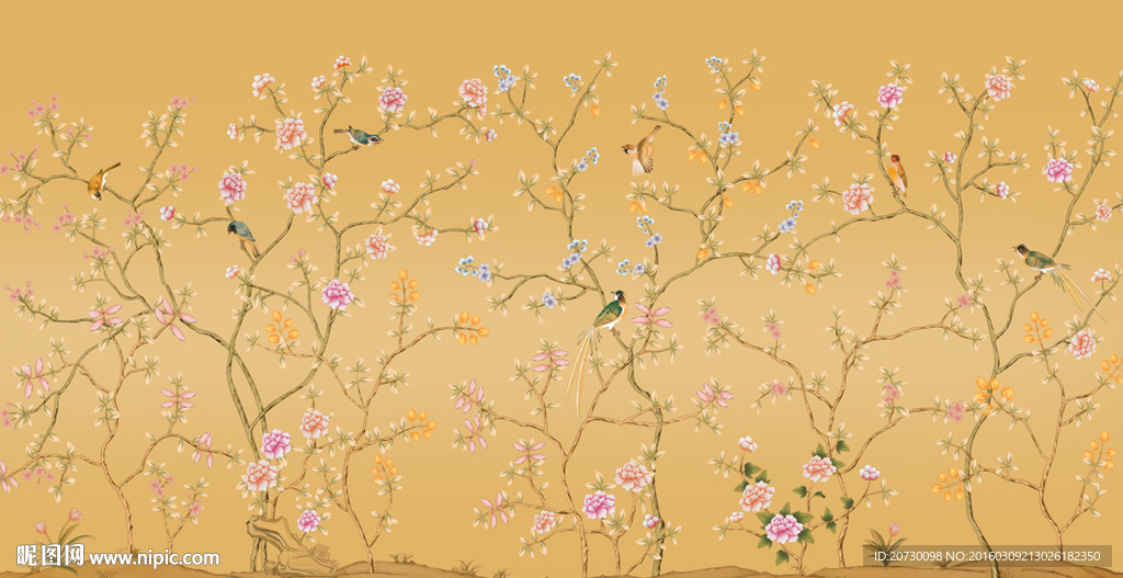 大型工笔花鸟图