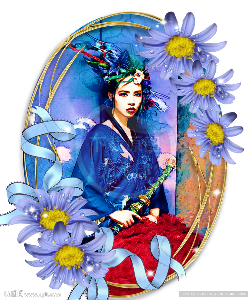 国民风古装女人插画分层图