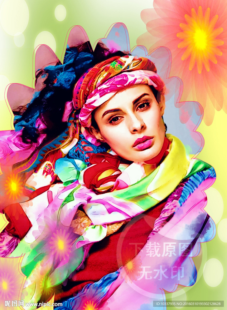 丝巾少女时尚插画分层