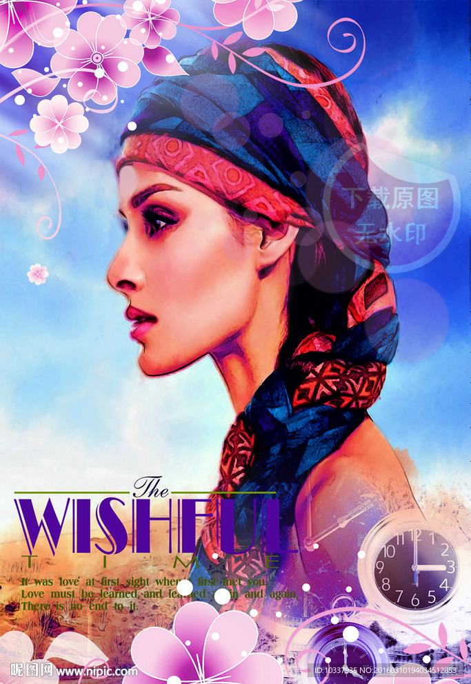 丝巾少女时尚插画分层图