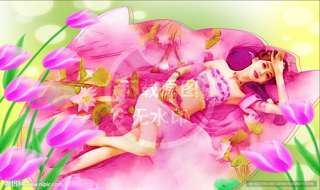 古装躺卧女人插画分层图