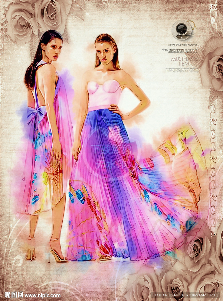 礼服少女姐妹花插画