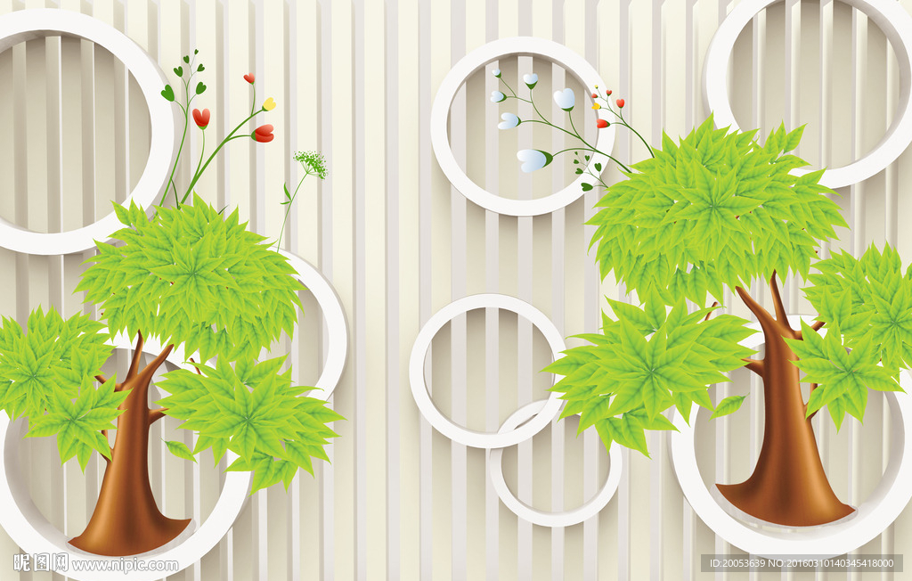 3d抽象树电视背景墙