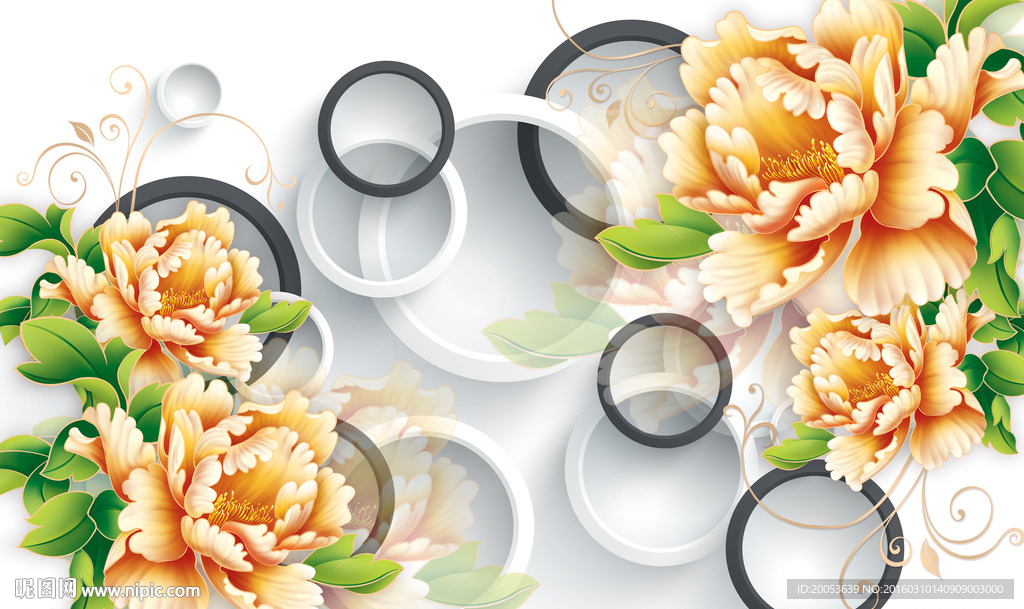 3d牡丹电视背景墙