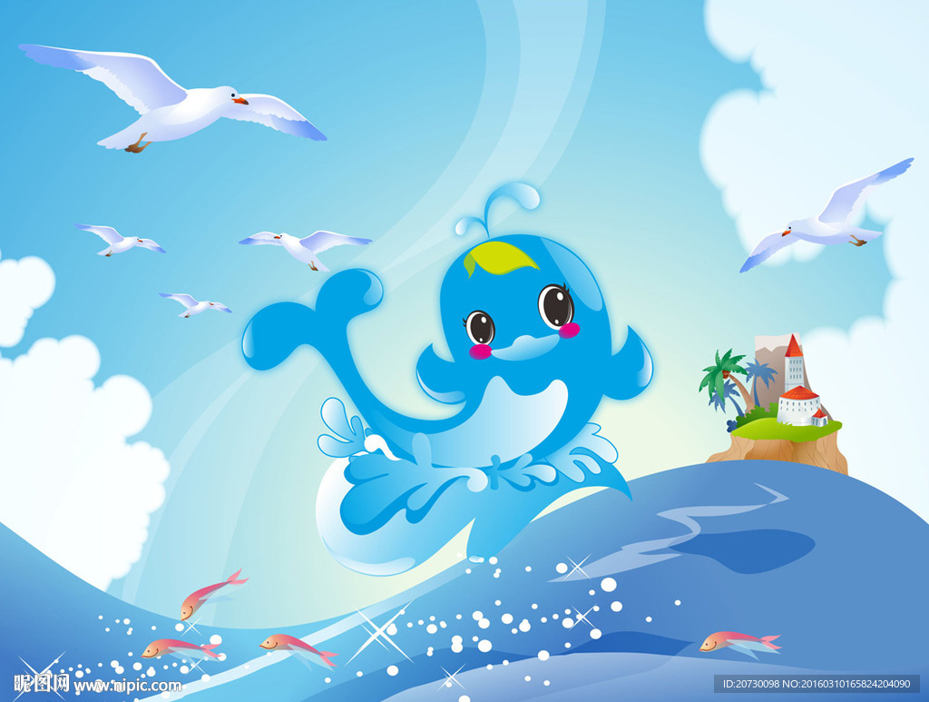 卡通海豚海鸥
