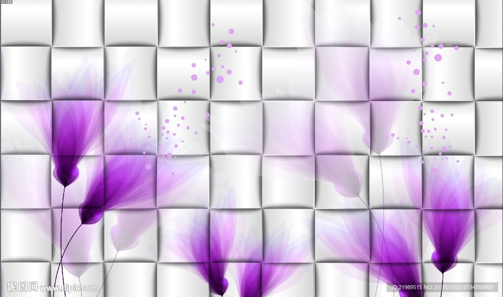 紫色梦幻浮雕电视背景墙