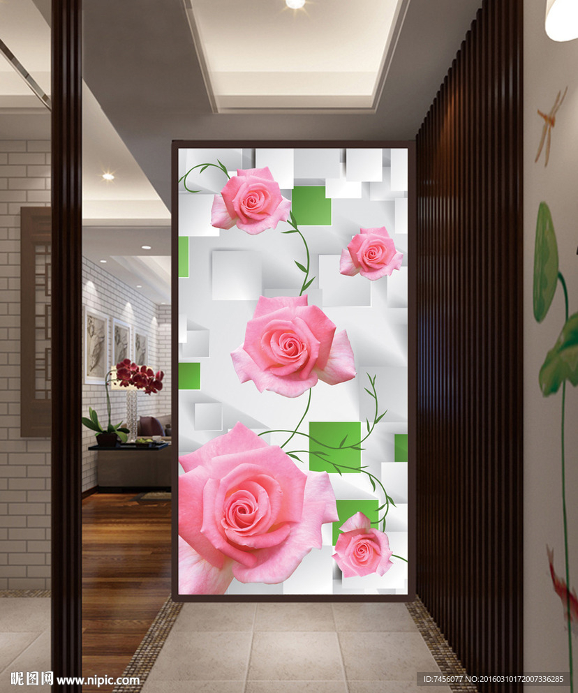 粉色玫瑰花3D玄关平面图