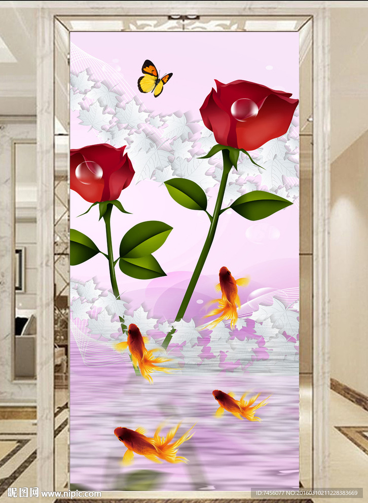 唯美花束游鱼玄关平面图