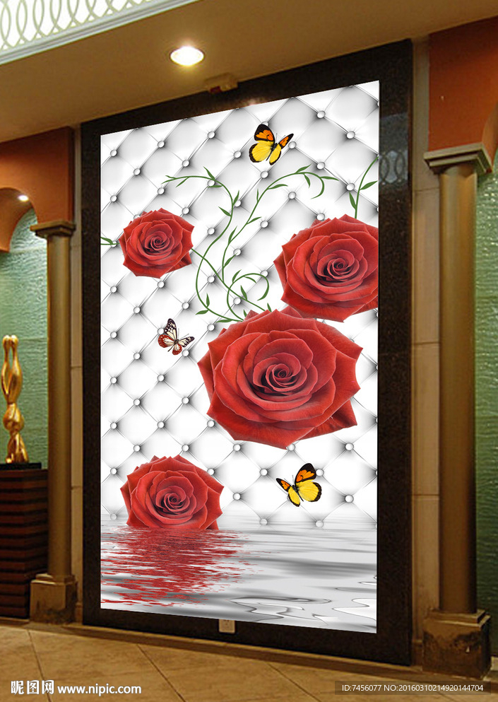 红玫瑰花瓣软包玄关平面图