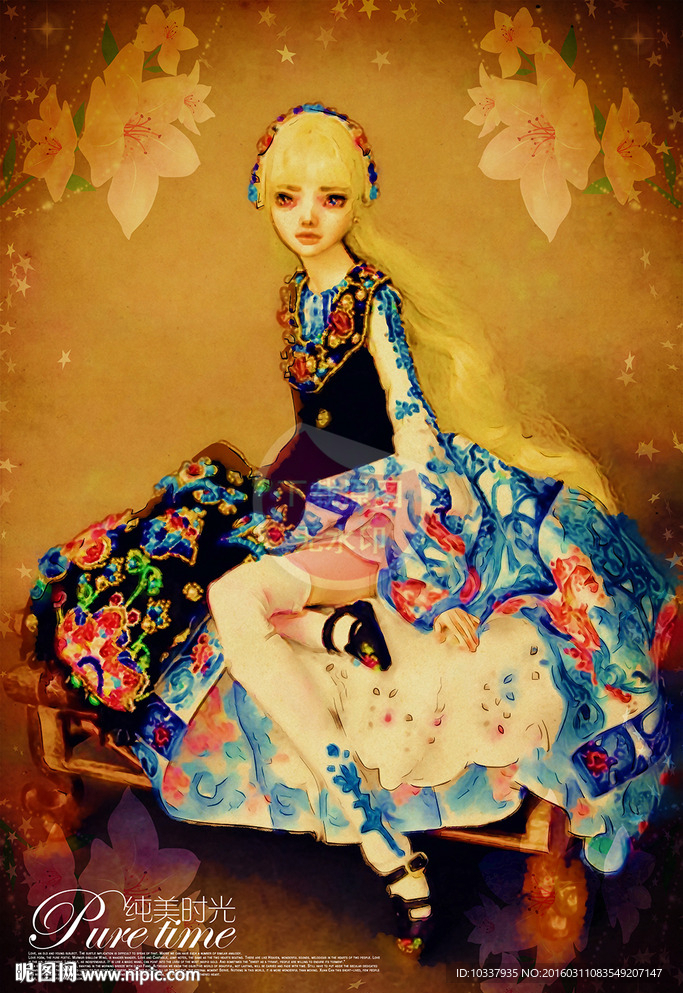 欧洲复古少女插画分层