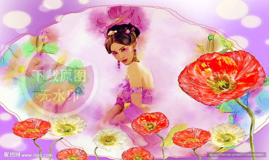 古风少女插画分层图片
