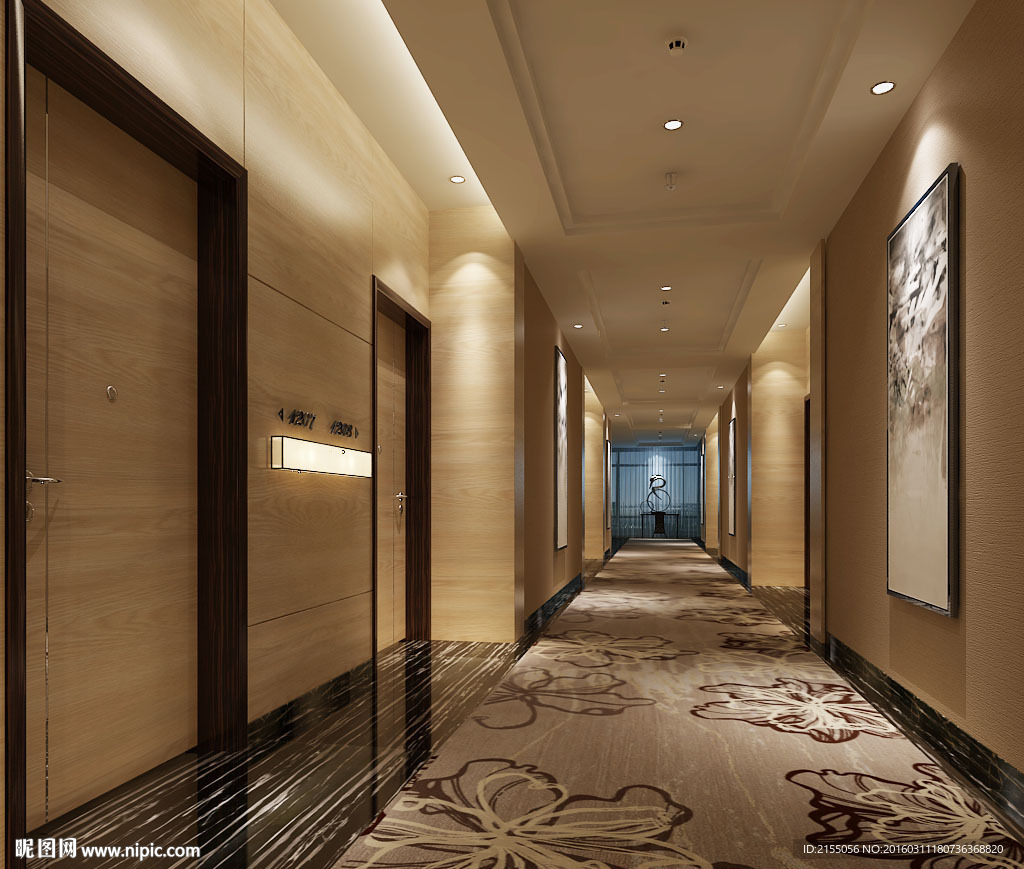 星级酒店走廊室内3d模型渲染图