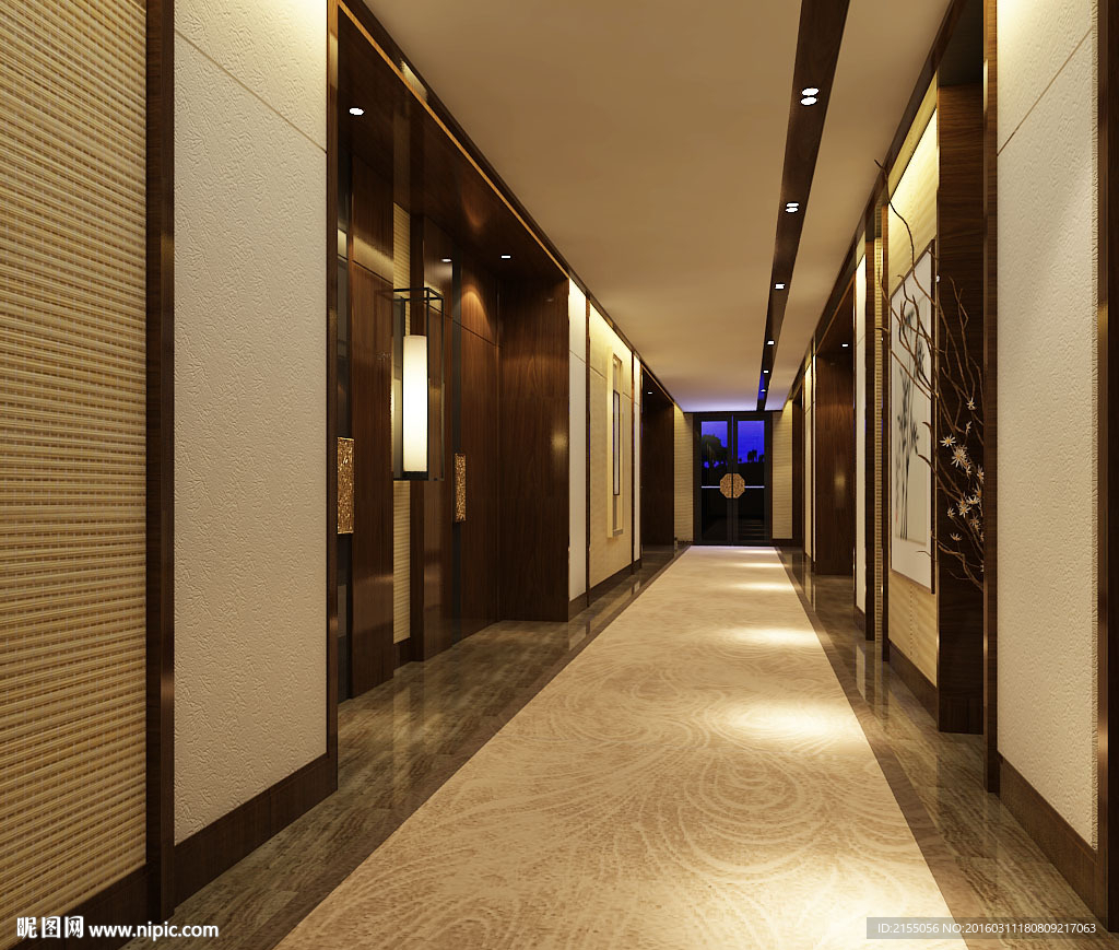 星级酒店走廊室内3d模型渲染图