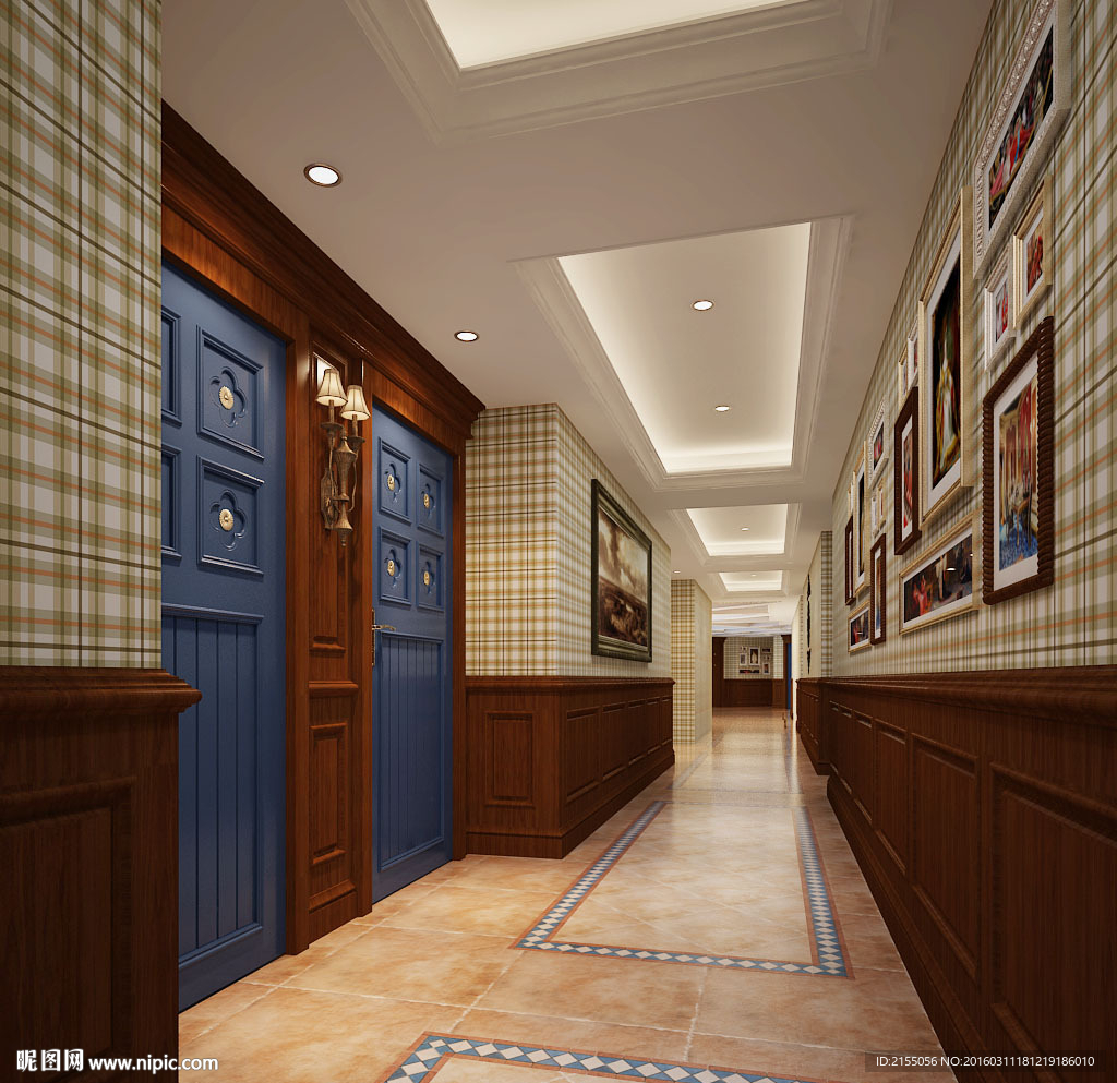 快捷酒店走廊3d模型渲染图