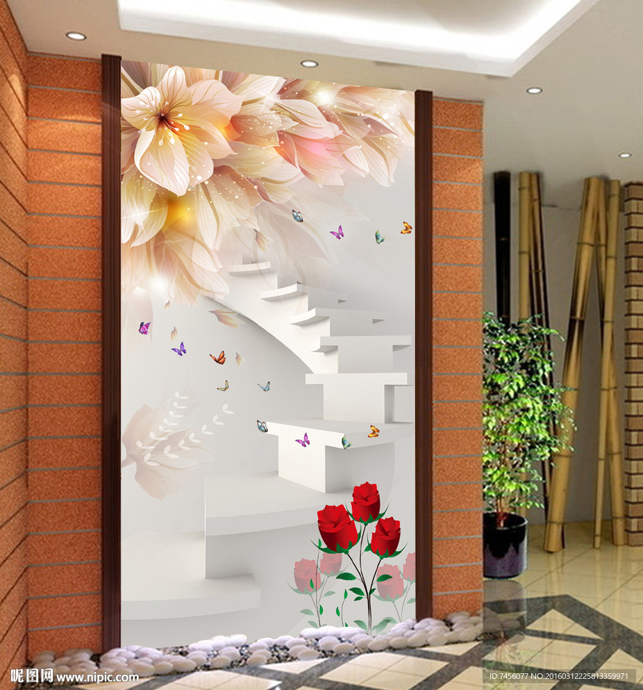 梦幻百合蝶恋花3D立体玄关平面