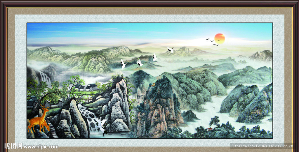 旭日东升 国画山水