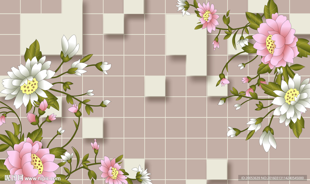 3d牡丹电视背景墙