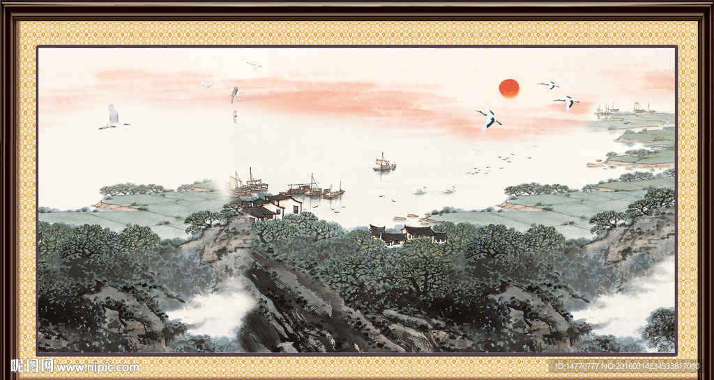 国画风景 旭日东升