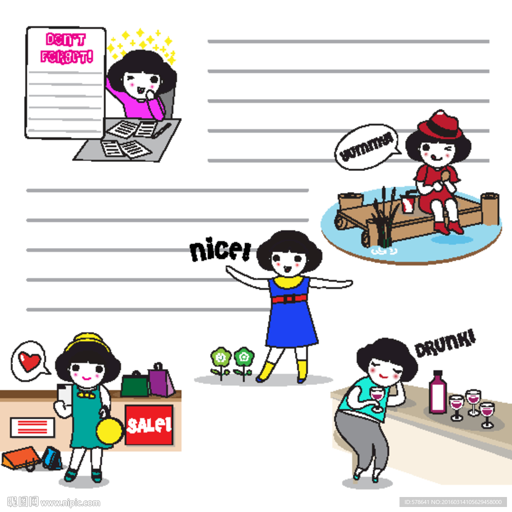 日常生活场景人物漫画