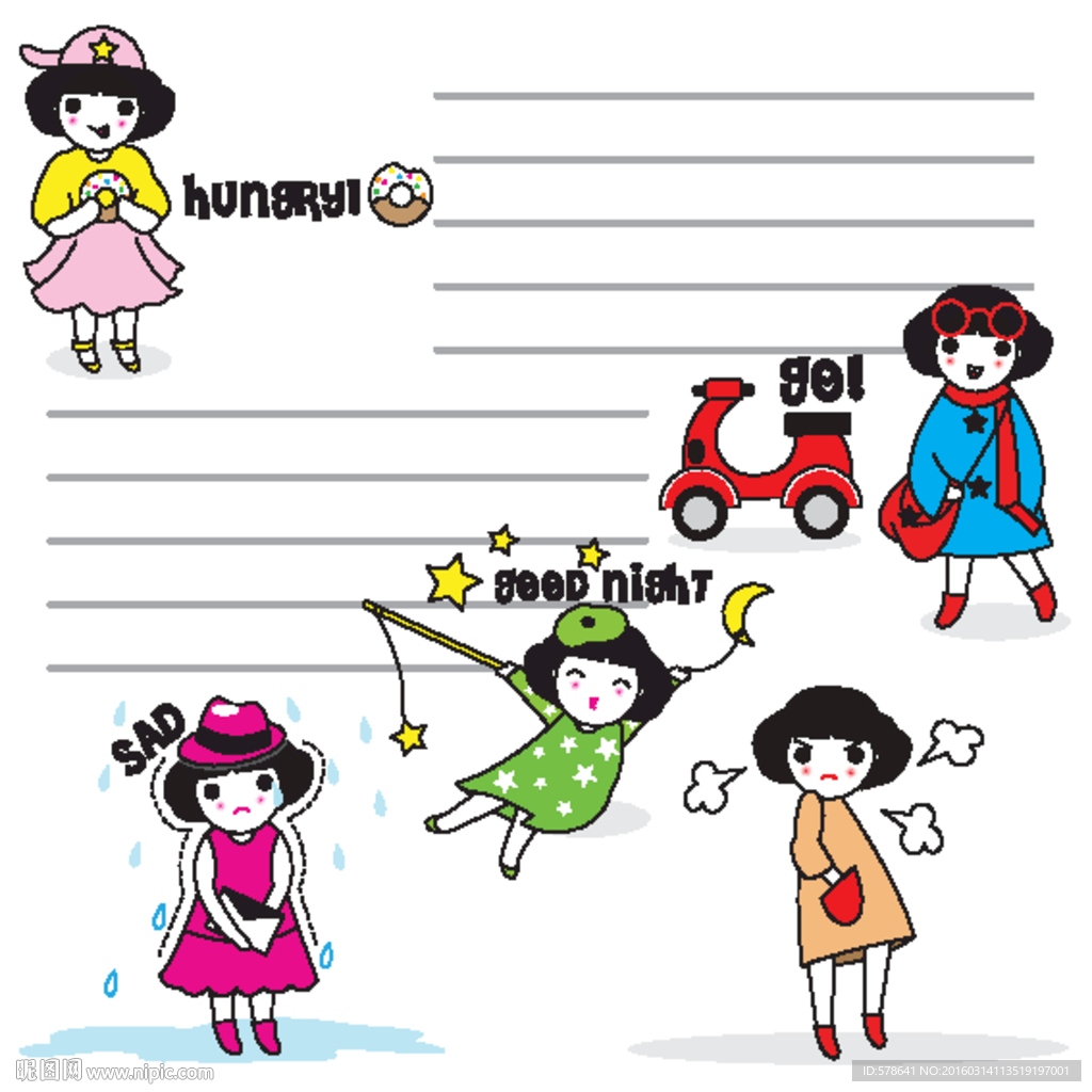 日常生活场景人物漫画