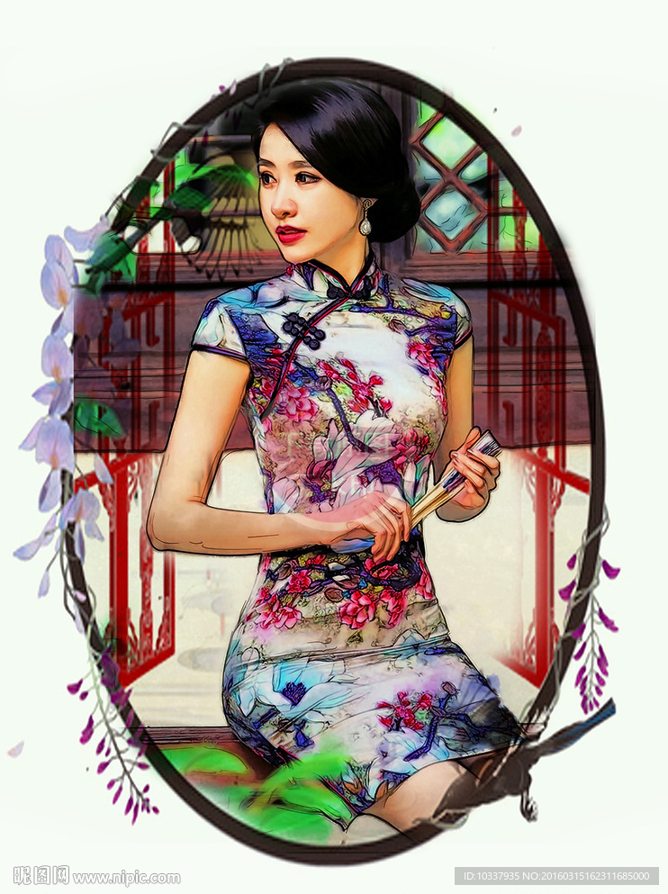 旗袍女人插画