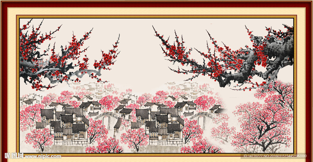 国画梅花风景画