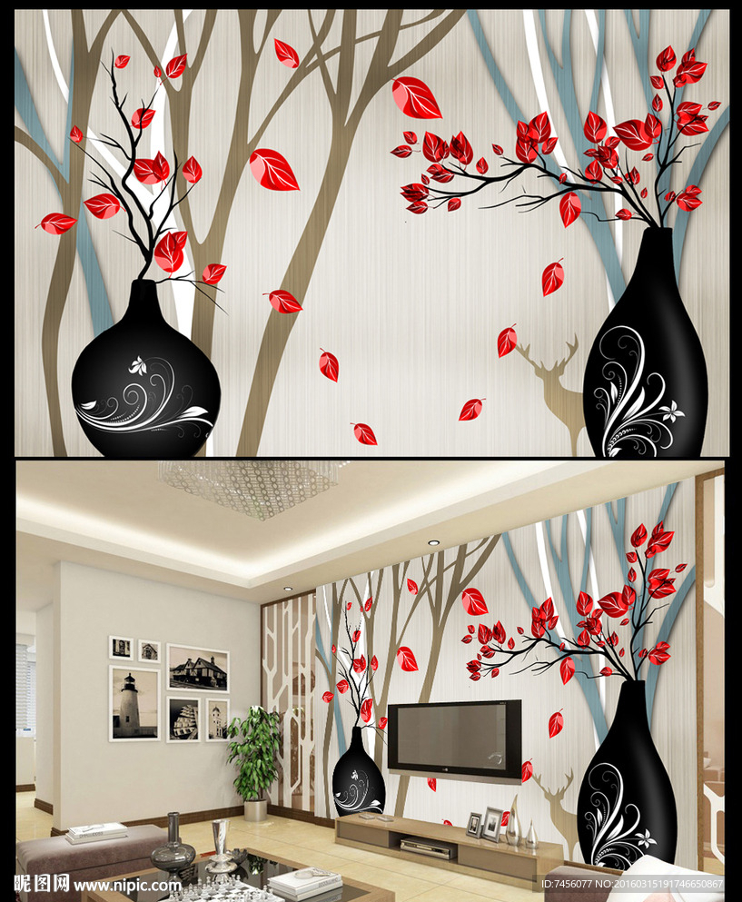 简约花瓶背景墙平面图