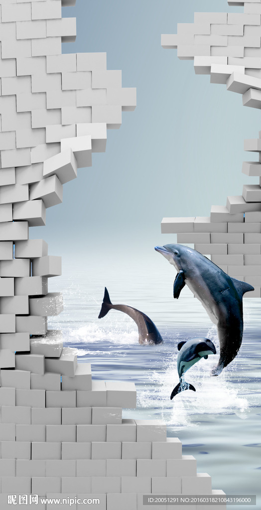 3d玄关背景墙 海豚