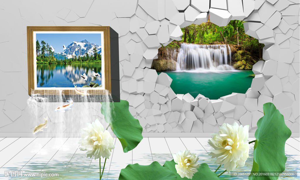 3d背景墙 荷花风景