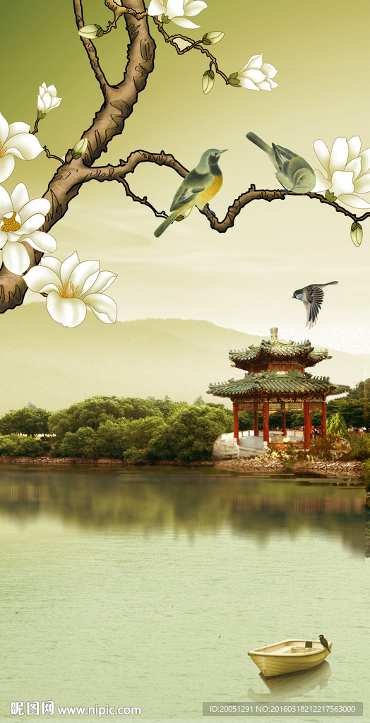 花鸟意境背景墙