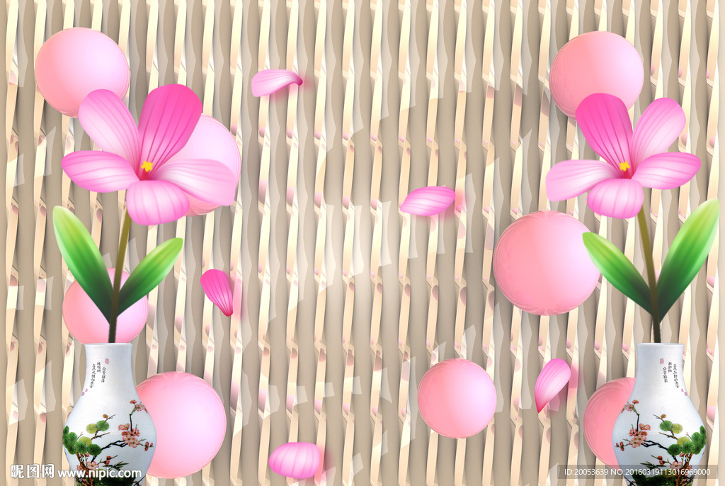3d花朵花瓶电视背景墙