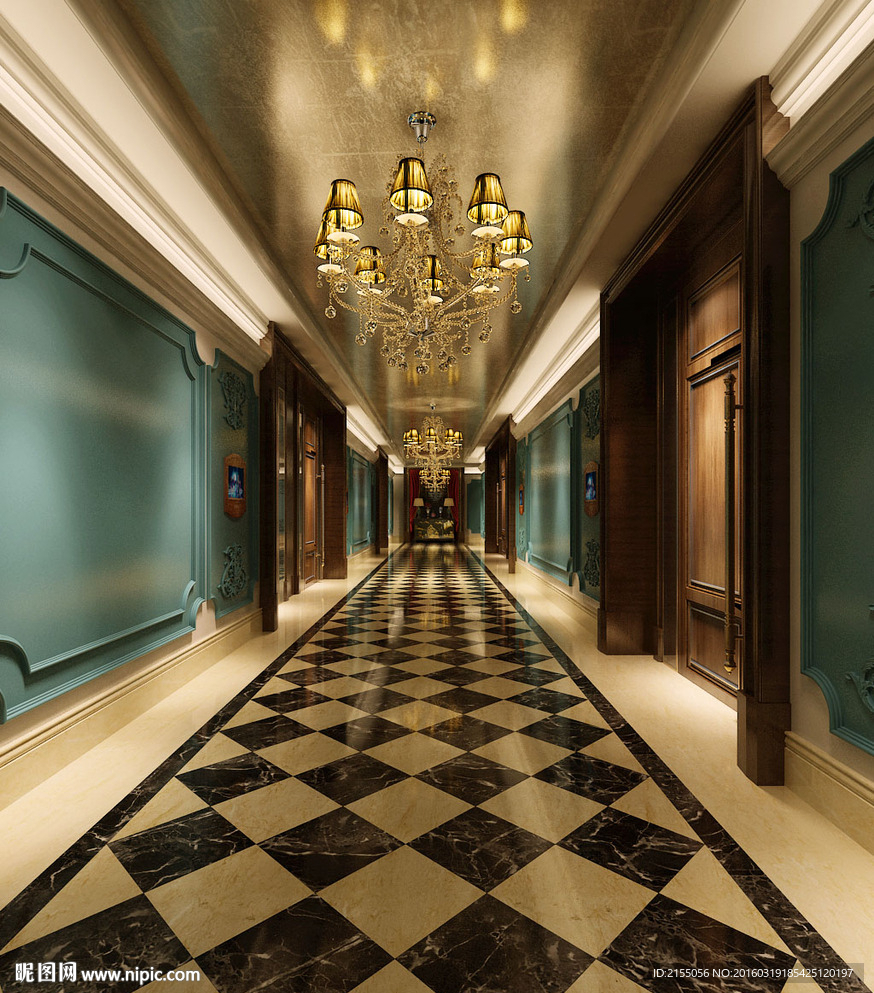 星级酒店走廊室内3d模型渲染图