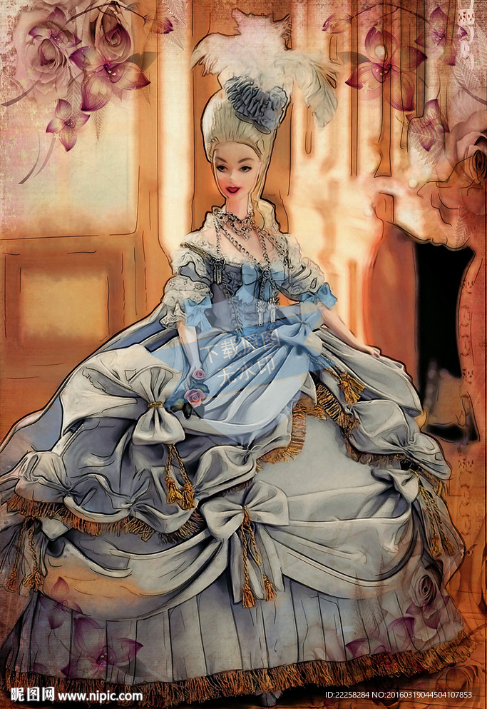 皇室贵族女人动漫水彩插画分层