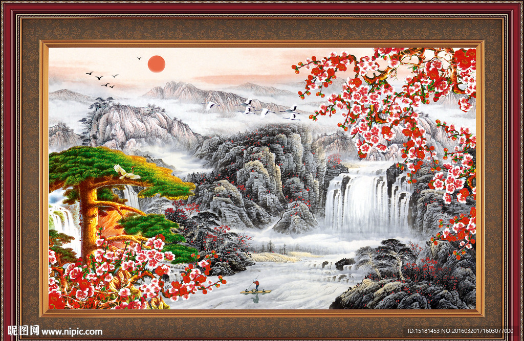 国画山水迎客松