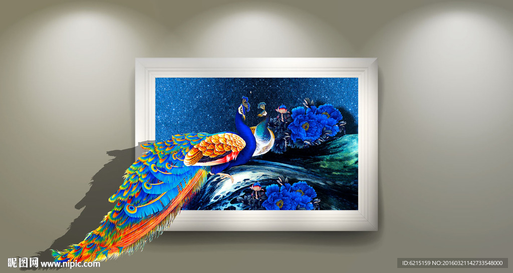 孔雀立体墙纸图片