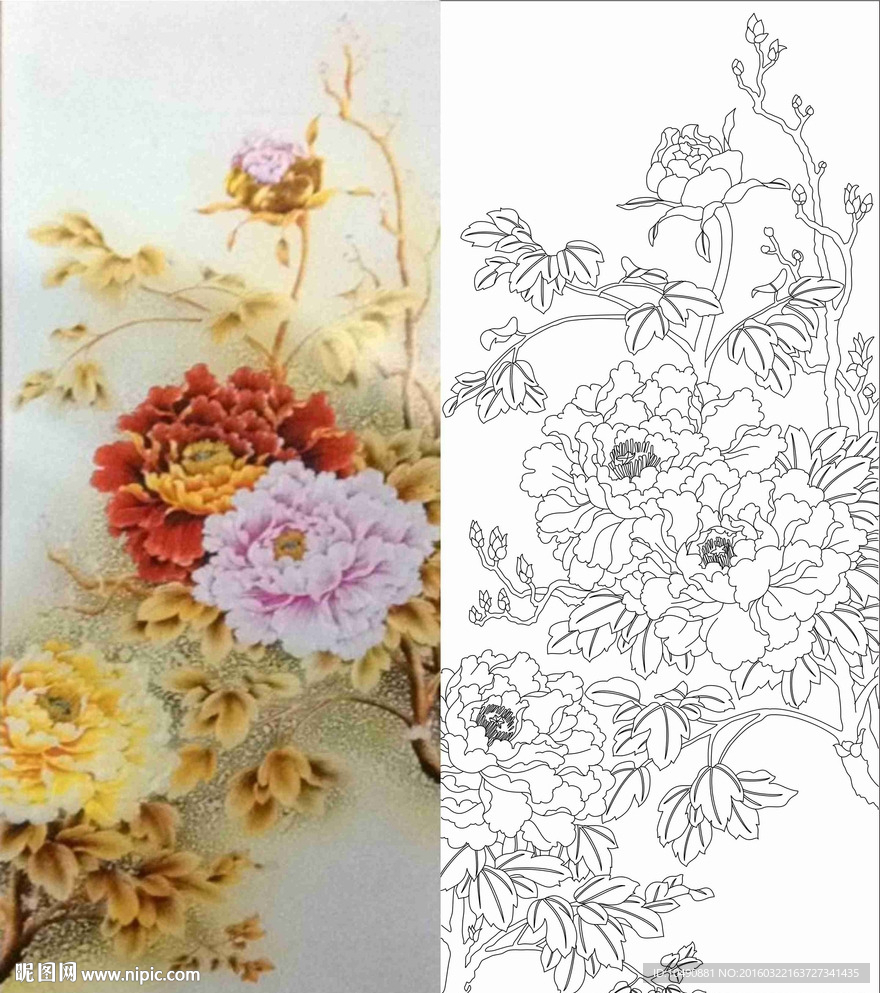 艺术玻璃 隔断 背景墙 牡丹