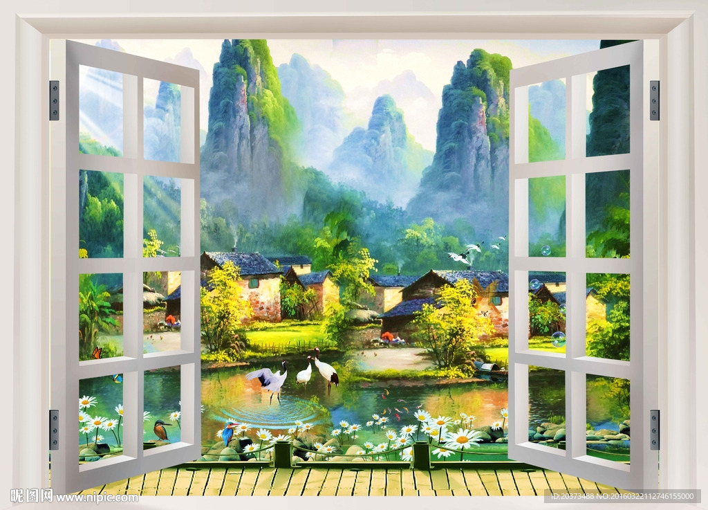 3d海景背景墙立体透视