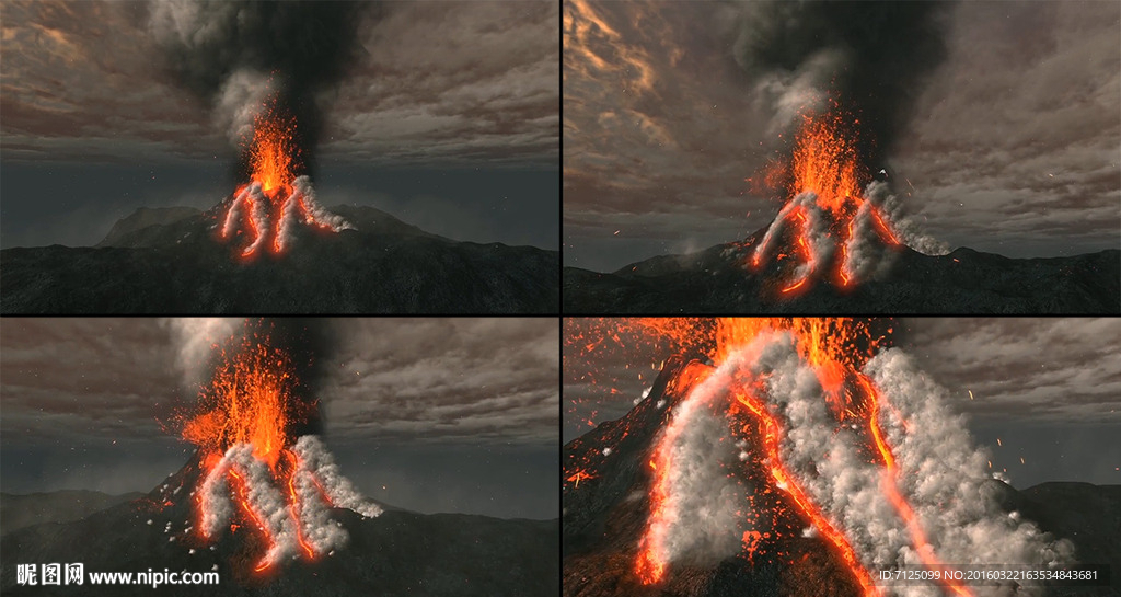 3D模拟火山喷发岩浆流视频素材