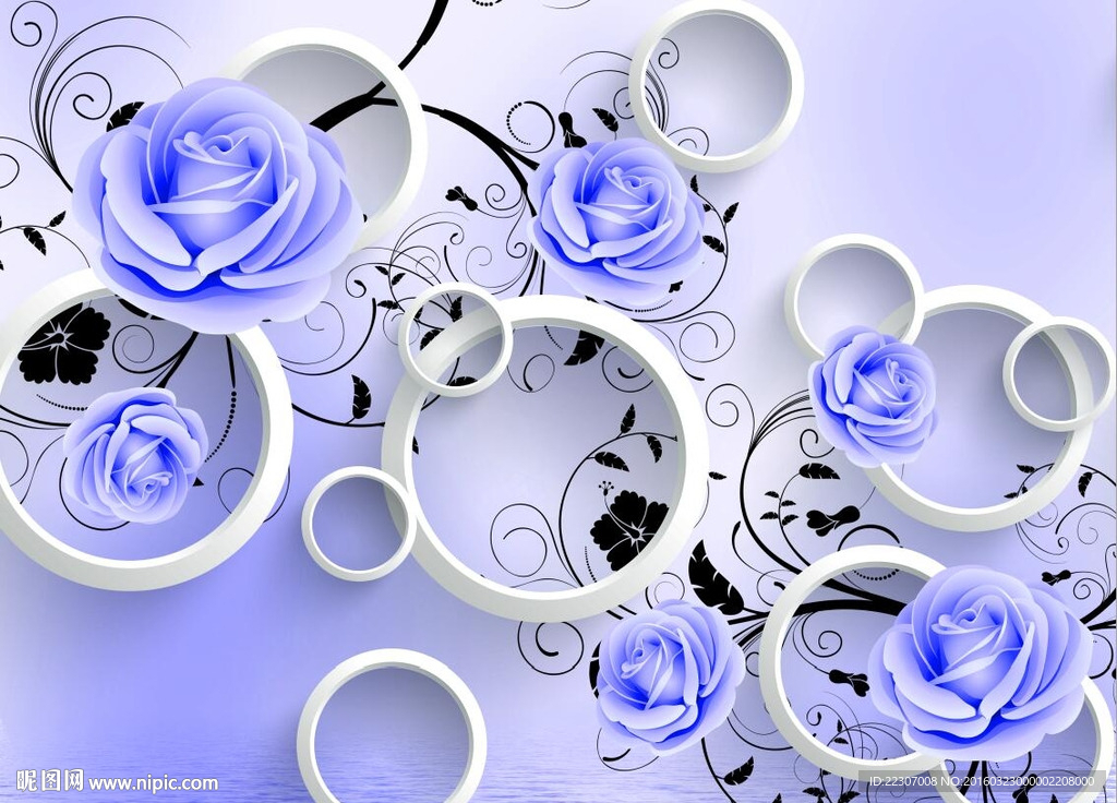 3D蓝玫瑰花