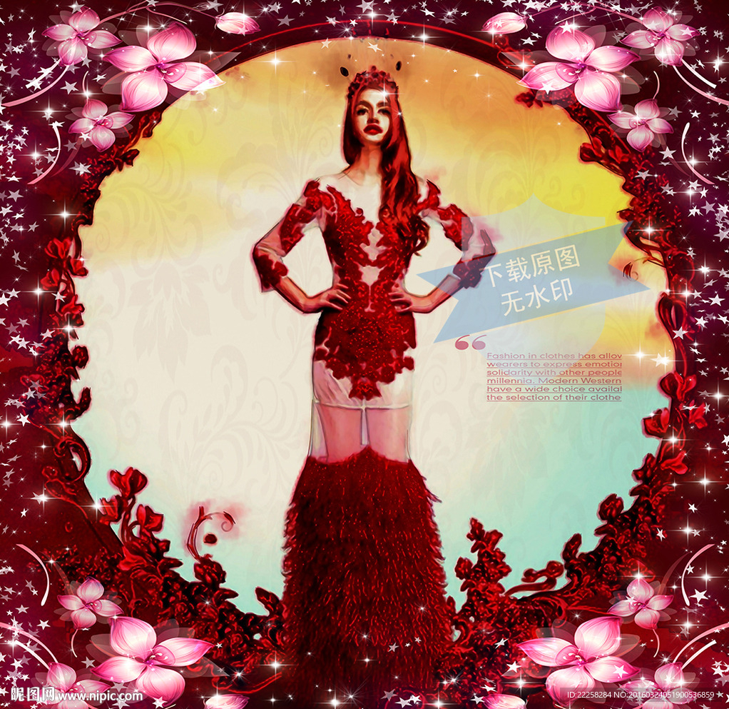 红色礼服少女插画