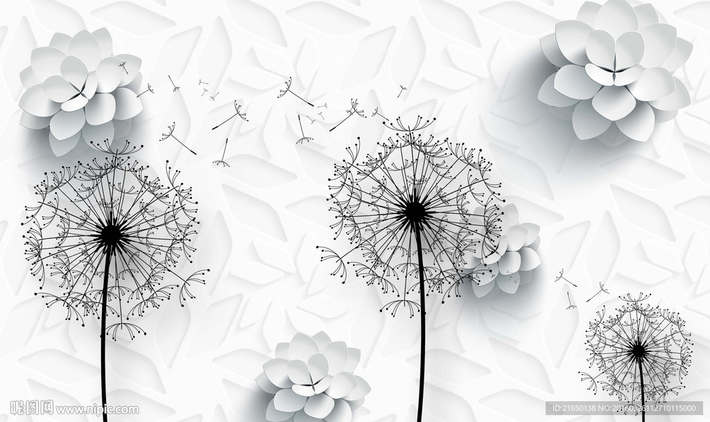 现代简约蒲公英立体花电视背景墙