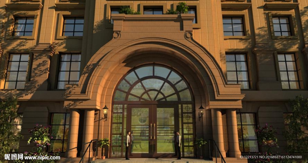 进入大堂 侍者开门