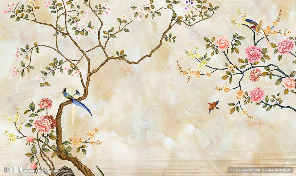 高清花鸟壁画背景墙