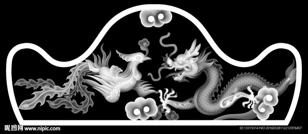 墓碑石雕龙凤帽子灰度图BMP