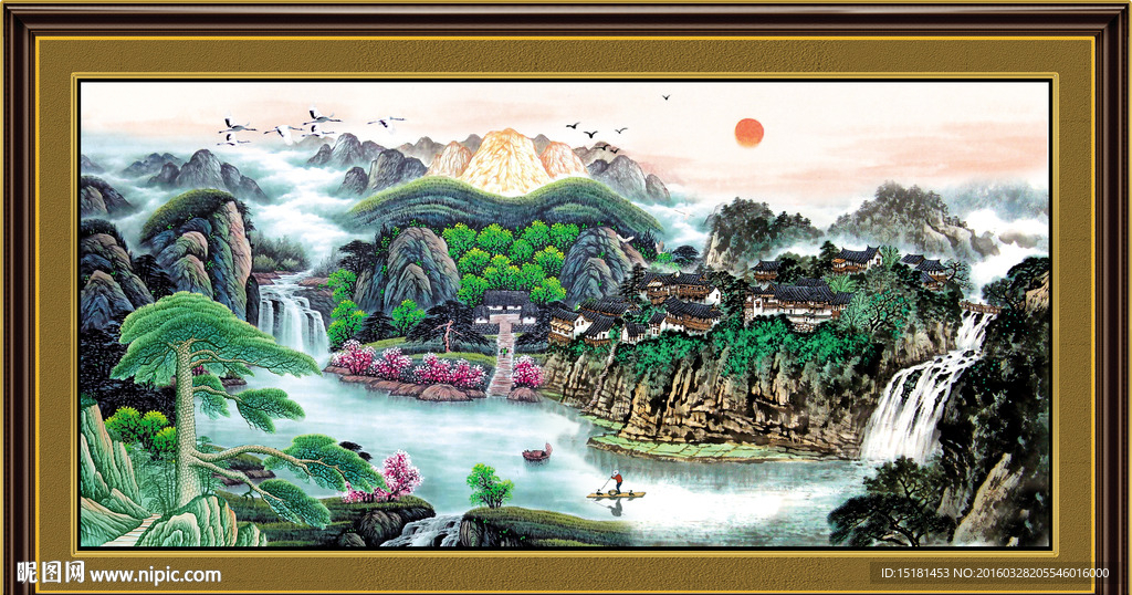 旭日东升 国画山水